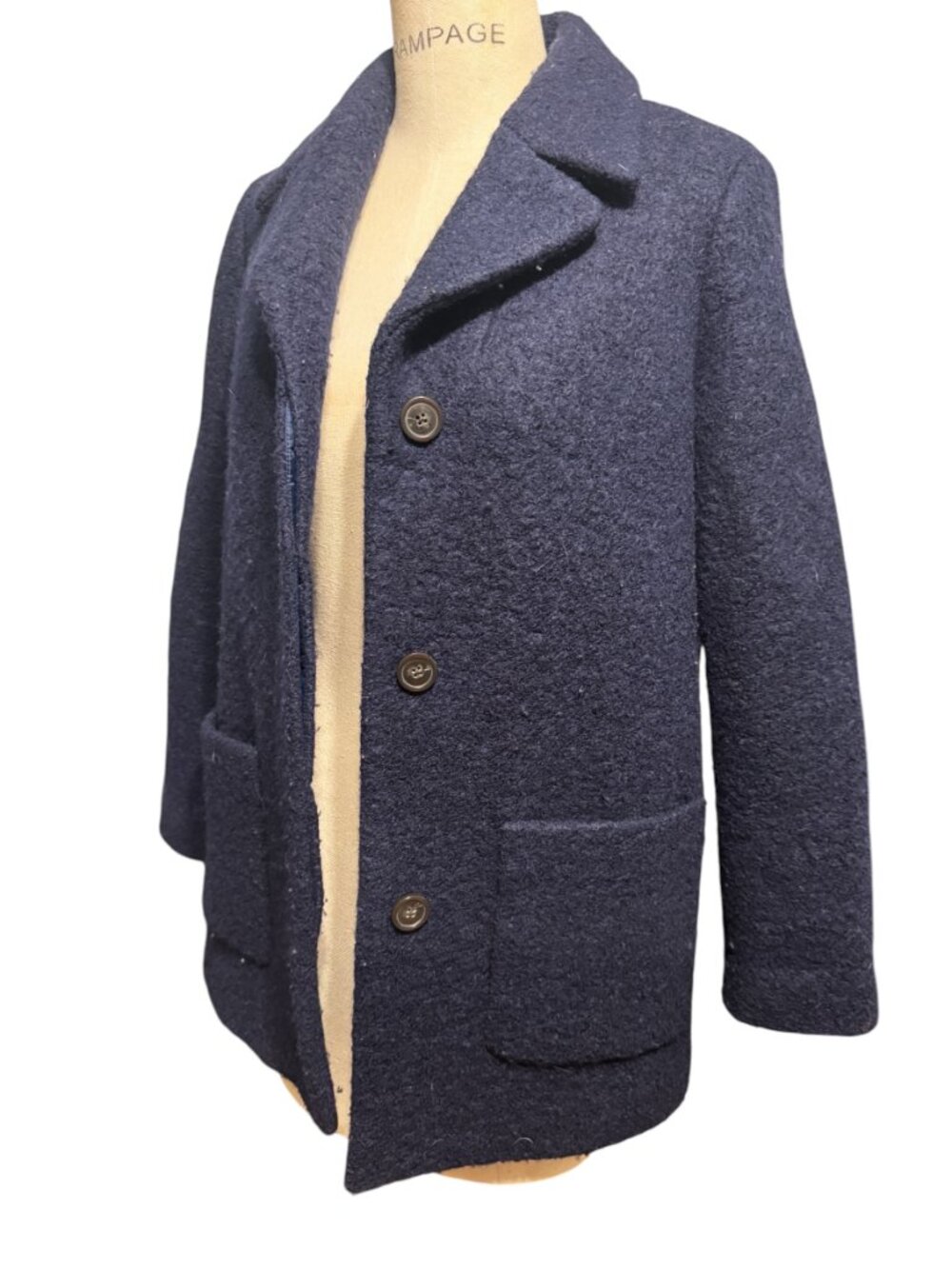 J.Crew Navy Bouclé Wool Blend Pea Coat Size 4 Classic Three Button Jacket - Picture 3 of 5